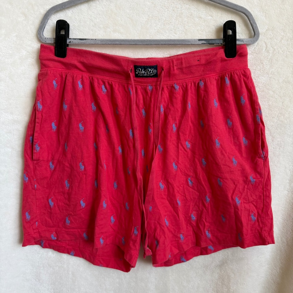 Polo Ralph Lauren Red Coral Allover Pony Print Sleep Shorts Pajama Bottoms Sz L